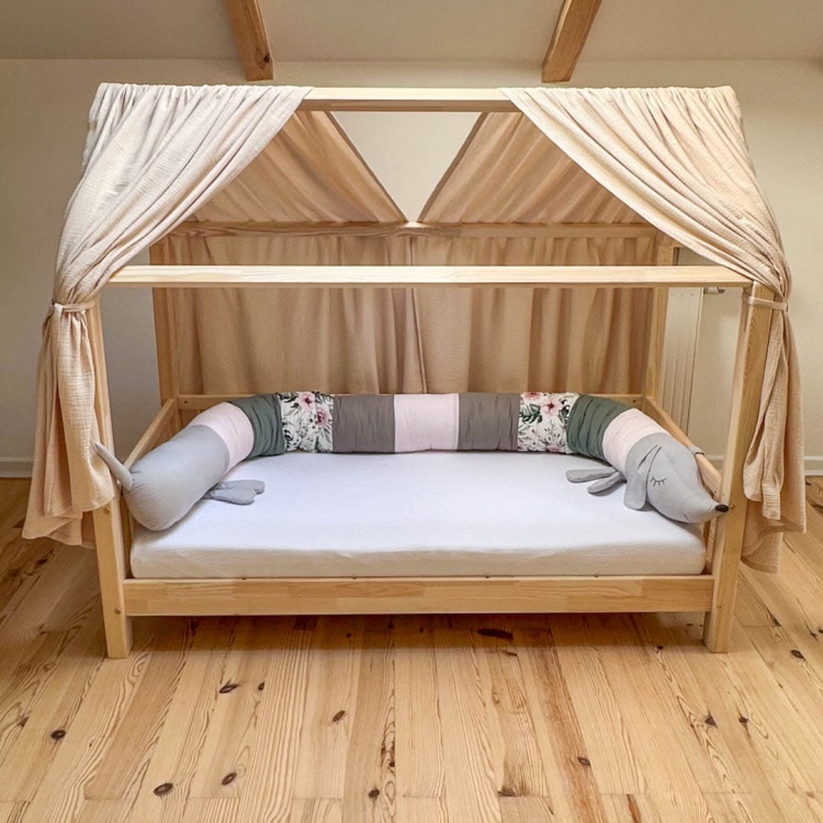 07 ochraniacz do łóżeczka jamnik piesek bawełna zielony blossom szary_2.JPG