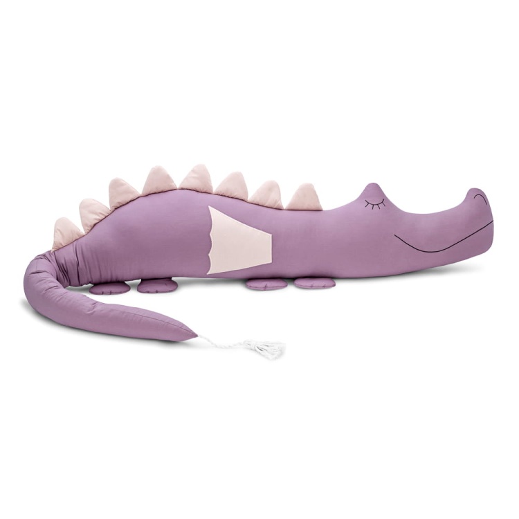 cotton heather-pink dragonsaur, long cuddly toy, wall protector for junior's bed, cuddlerest.jpg