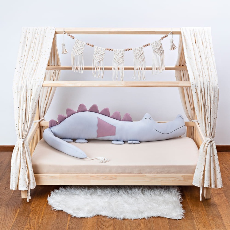 cotton bed bumper from cuddlerest, gray-pink dragonsaur.jpg