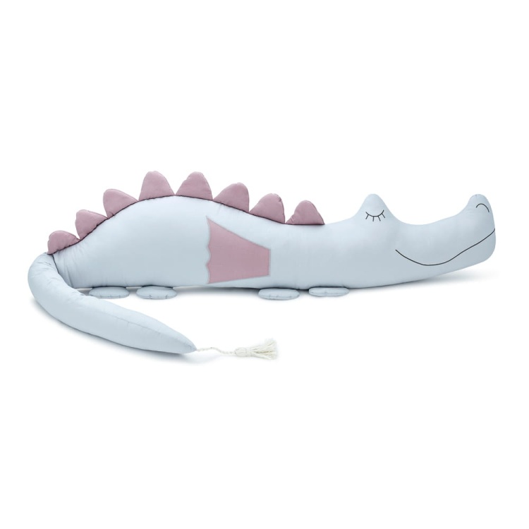 cotton gray-pink dragonsaur, long cuddly toy, wall protector for junior's bed, cuddlerest.jpg