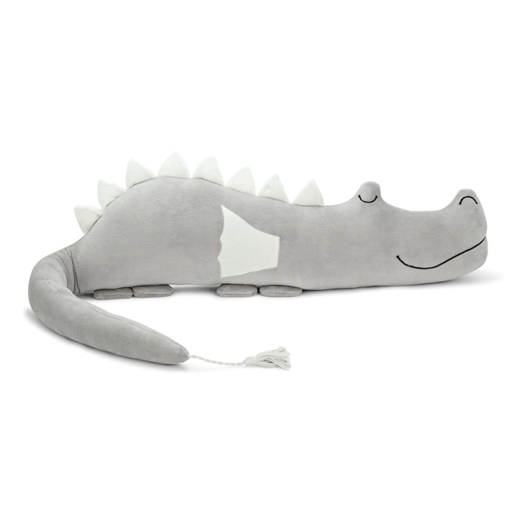plush gray dragonsaur, long cuddly toy, wall protector for junior's bed, cuddlerest.jpg