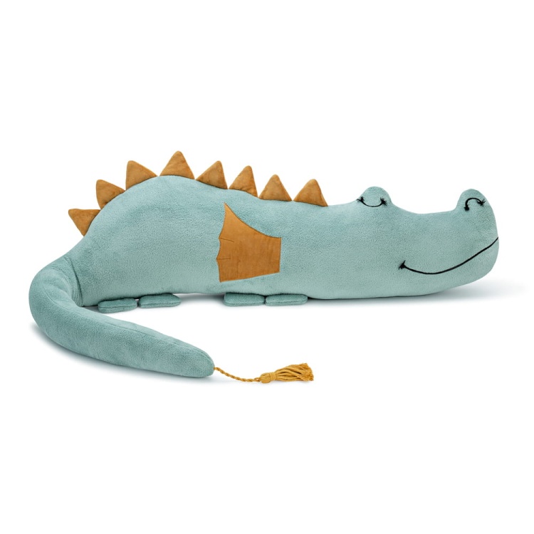 plush green dragonsaur, long cuddly toy, wall protector for junior's bed, cuddlerest.jpg