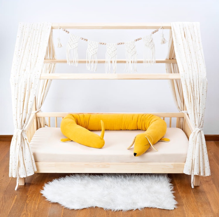 yellow dog- shaped bed bumper, cuddlerest, long pillow for kids, perfect gift for toddlers.jpg