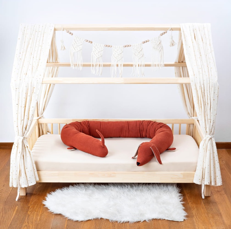 red dog- shaped bed bumper, cuddlerest, long pillow for kids, perfect gift for toddlers.jpg